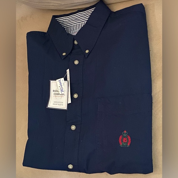 Bugle Boy size L men’s blue VTG button up short sleeve shirt NEW - Picture 1 of 9
